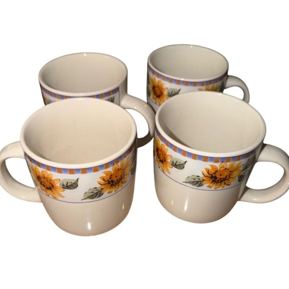 Gibson Mugs Sunflower Floral Design Yellow Orange Everyday Mugs Ceramic Set of 4